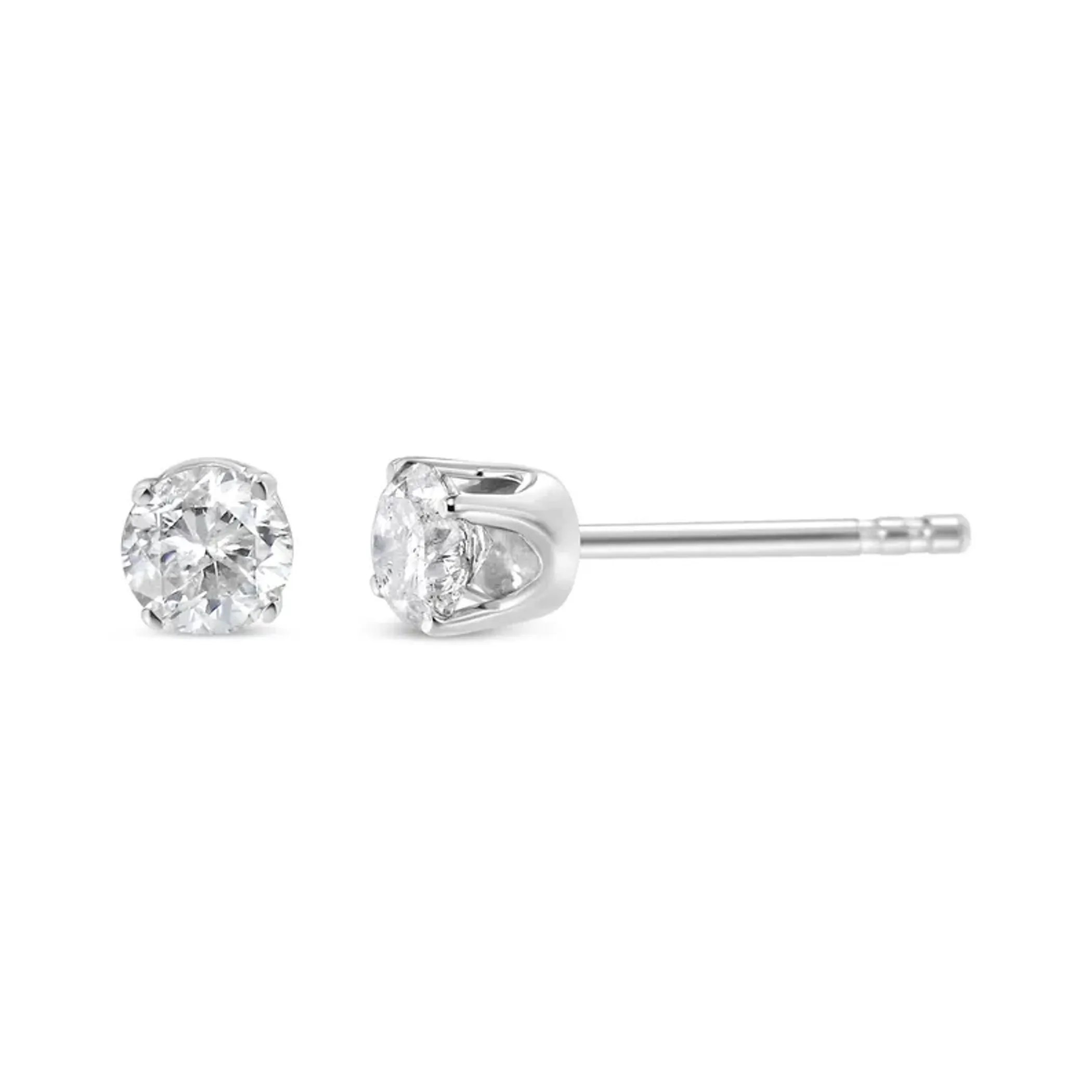 10K White Gold 3/4 Cttw Round Brilliant-Cut Near Colorless Diamond Classic 4-Prong Stud Earrings (H-I Color, I2-I3 Clarity)