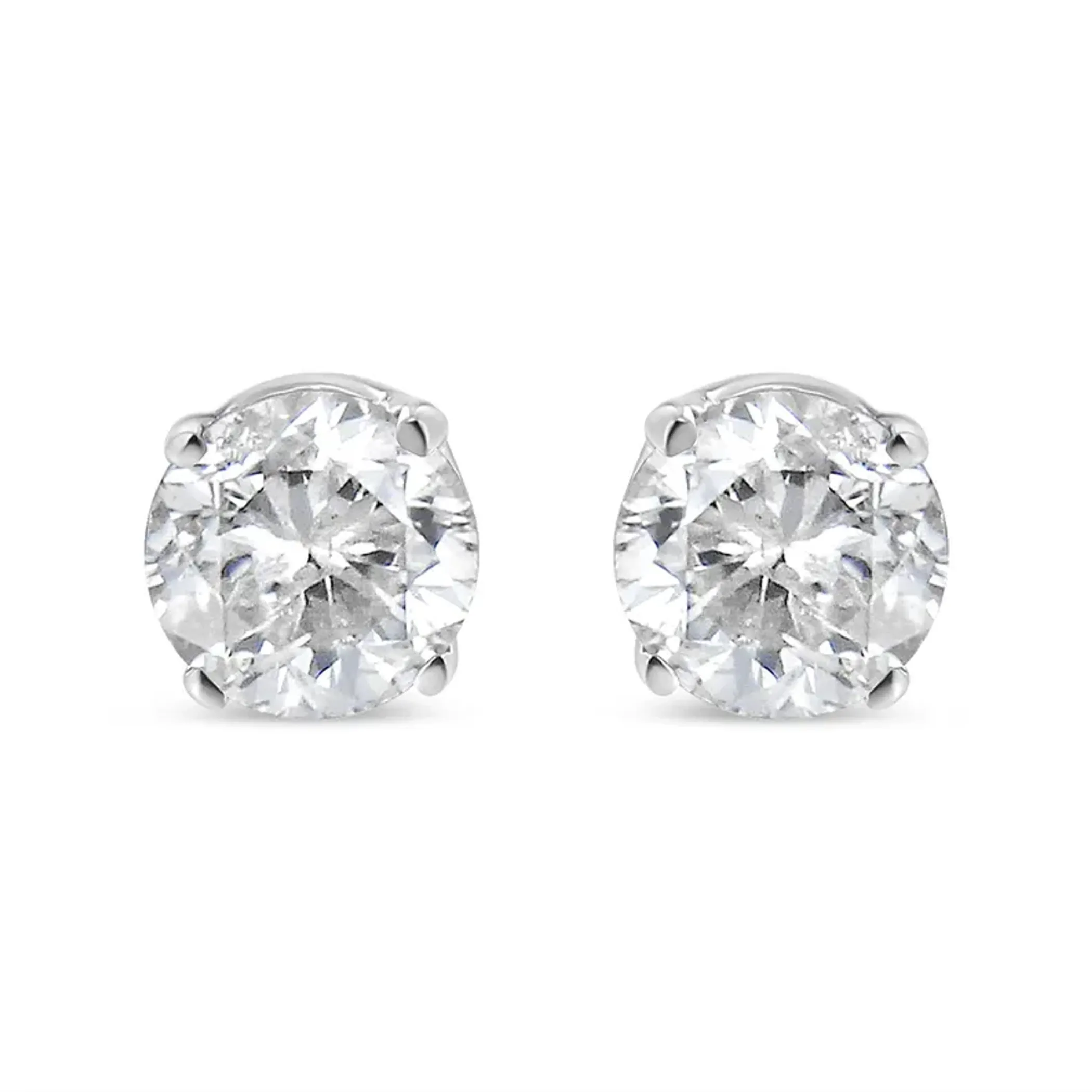 10K White Gold 3/4 Cttw Round Brilliant-Cut Near Colorless Diamond Classic 4-Prong Stud Earrings (H-I Color, I2-I3 Clarity)