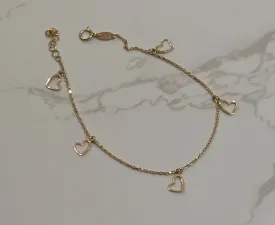 10kt Yellow gold Dangle Heart Charm Bracelet