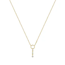 14k Circle Lariat with Graduated Prong Diamond Drop