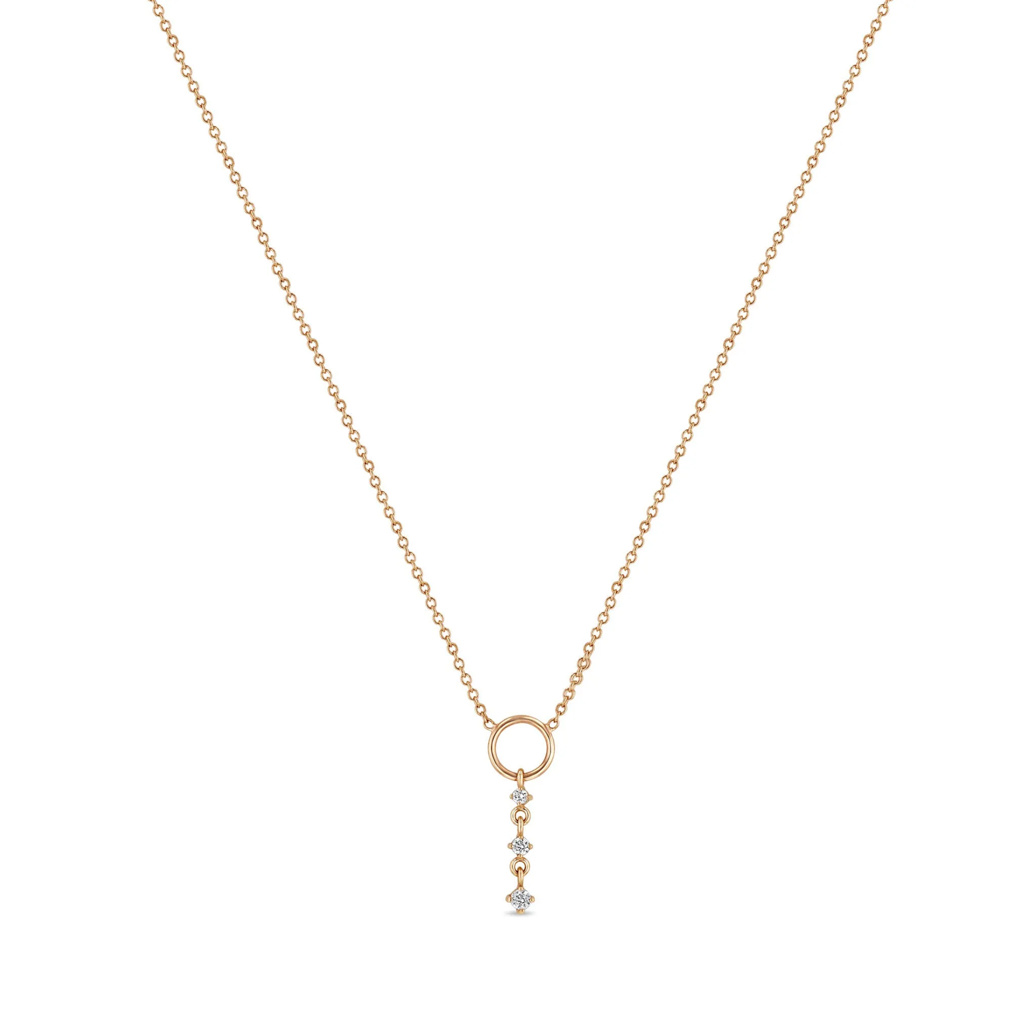 14k Circle Lariat with Graduated Prong Diamond Drop