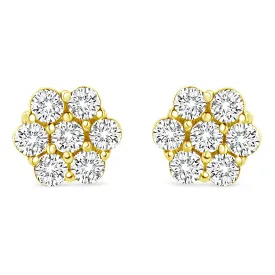 14K Yellow Gold 1/2 Cttw Round Brilliant Cut Diamond Floral Cluster Screwback Stud Earrings (I-J Color, SI2-I1 Clarity)