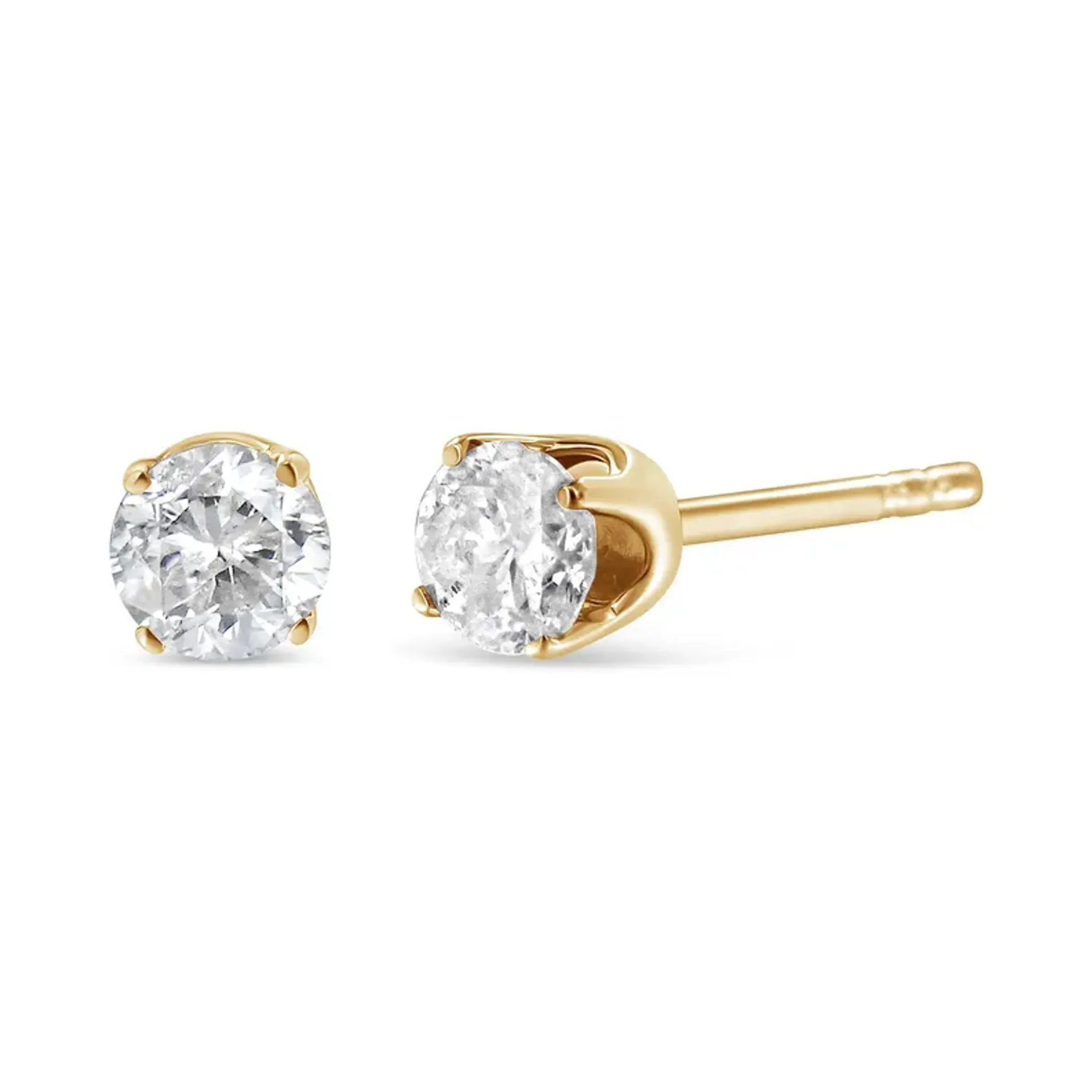 14K Yellow Gold 1/3 Cttw Round Brilliant-Cut Diamond Classic 4-Prong Stud Earrings (L-M Color, I1-I2 Clarity)