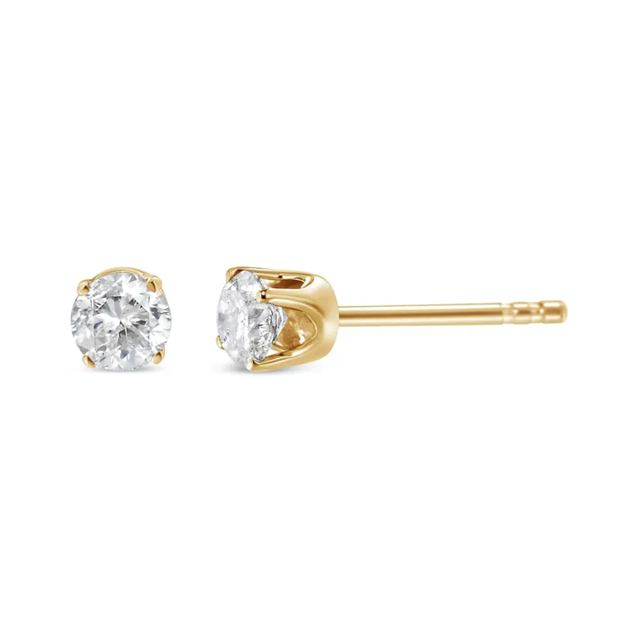 14K Yellow Gold 1/3 Cttw Round Brilliant-Cut Diamond Classic 4-Prong Stud Earrings (L-M Color, I1-I2 Clarity)