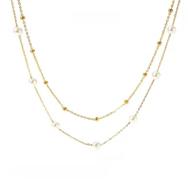 18K Gold Plated Double Strand Floating Pearl Necklace