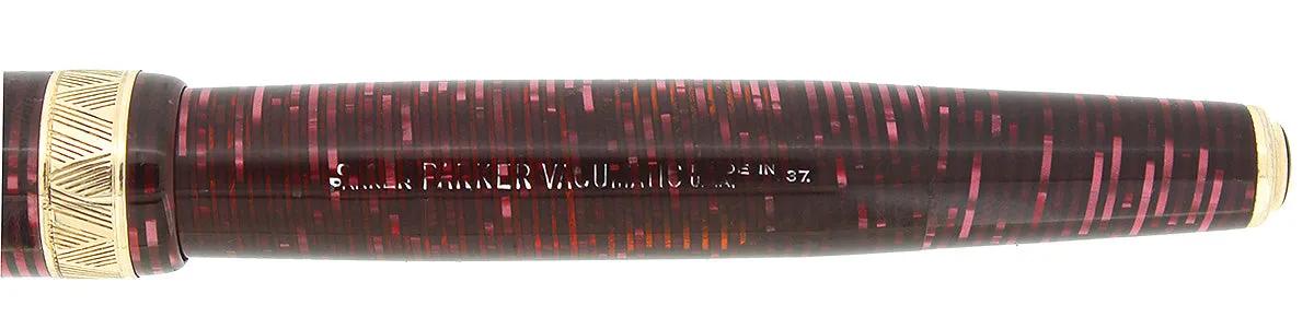 1937 PARKER BURGUNDY PEARL SLENDER MAXIMA VACUMATIC DOUBLE JEWEL FOUNTAIN PEN RESTORED