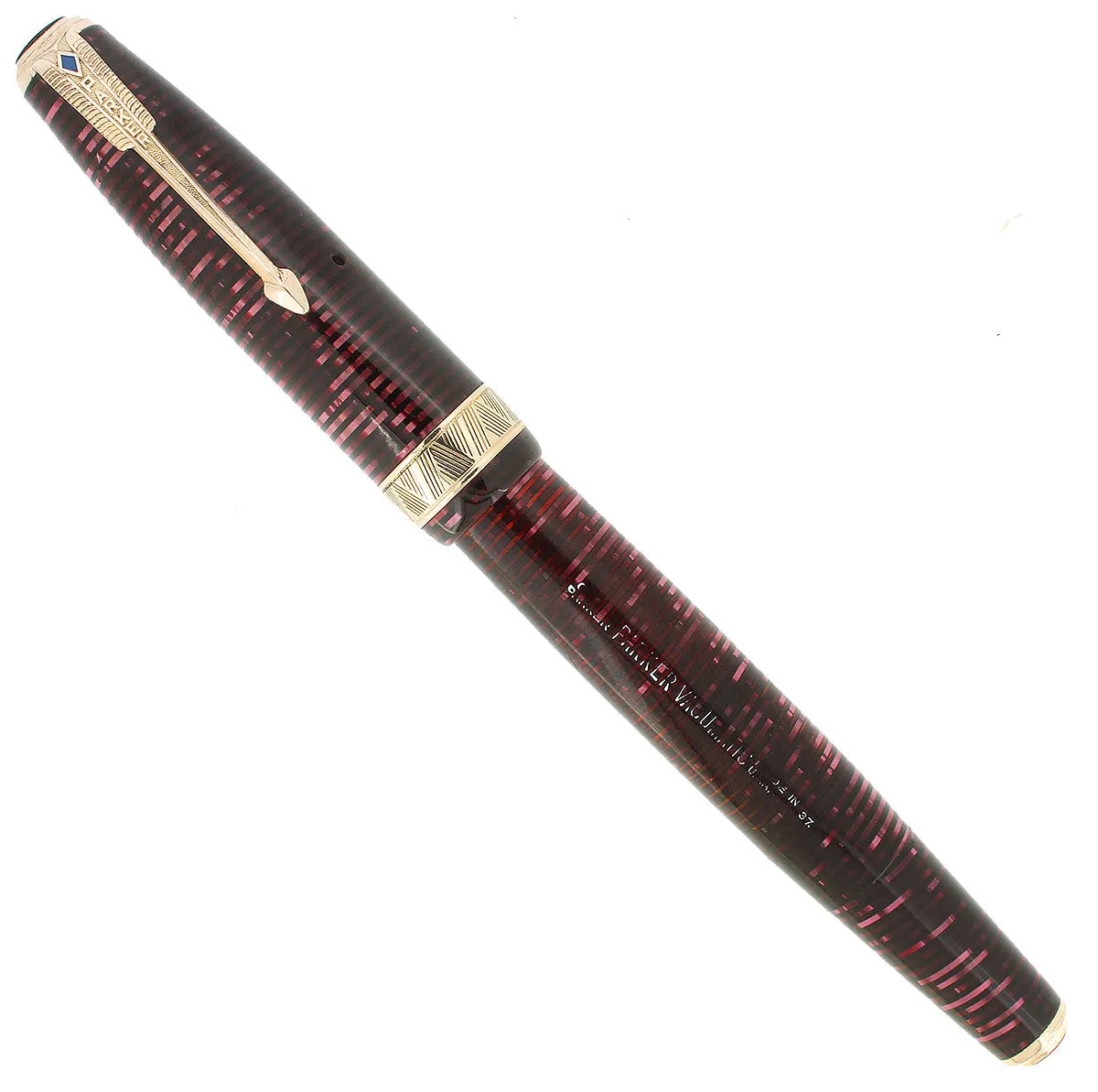 1937 PARKER BURGUNDY PEARL SLENDER MAXIMA VACUMATIC DOUBLE JEWEL FOUNTAIN PEN RESTORED