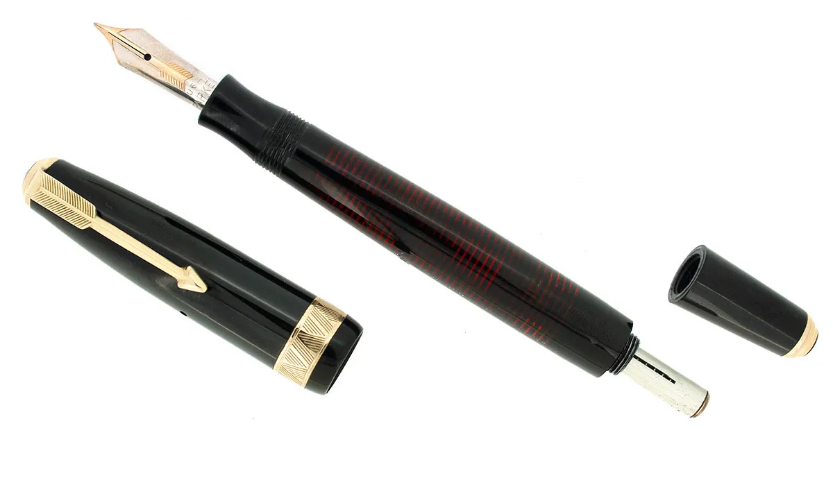 1937 PARKER JET BLACK SLENDER MAXIMA VACUMATIC DOUBLE JEWEL FOUNTAIN PEN RESTORED