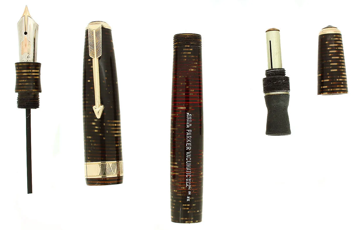 1937 PARKER VACUMATIC GOLDEN PEARL SLENDER MAXIMA DOUBLE JEWEL FOUNTAIN PEN RESTORED