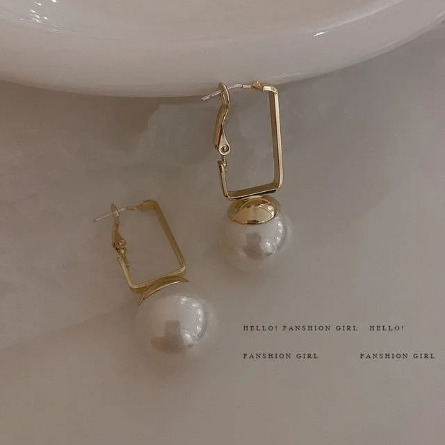 2021 Korean New Statement Big Red Simulated Pearl Ball Drop Earrings For Women Wedding Ear Jewelry Fashion Temperament Earings