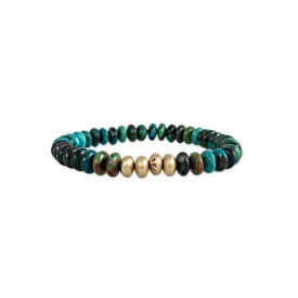 4 SATIN GOLD BEADS   CHRYSOCOLLA BEADED STRETCH BRACELET