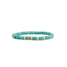 4 SPACED OUT GOLD BEADS   TURQUOISE BEADED STRETCH BRACELET