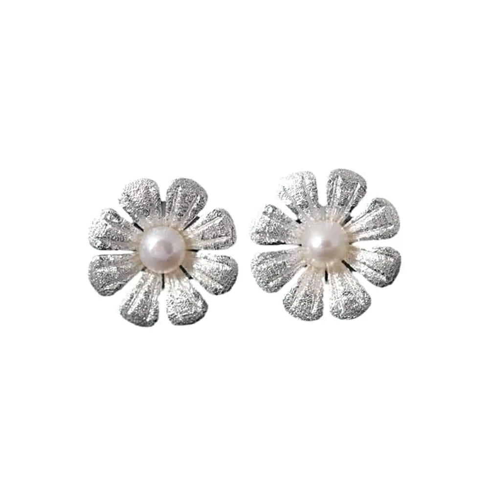 925 Silver Eight-petal Flower Pearl Earrings