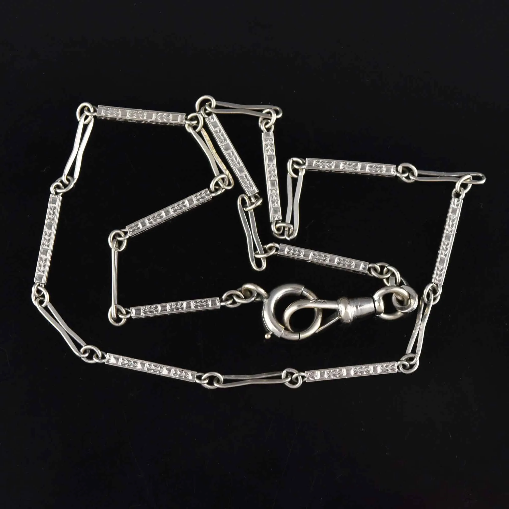 Antique 14K White Gold Fancy Link Watch Chain