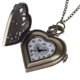 Antique Bronze Heart Locket Pocket Watch for Woman