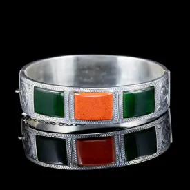 Antique Victorian Scottish Agate Bangle Sterling Silver Circa 1860