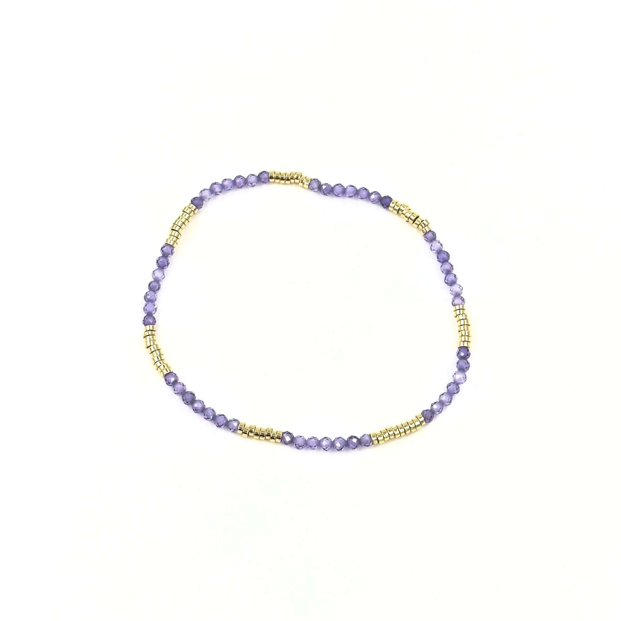 Ashley Gold Stainless Steel Gold Plated Alternate Semi Precious Stone Beaded Stretch Bracelet