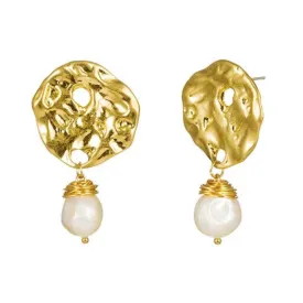 Baroque Pearl Drop Earrings with Hammered Gold Earrings for Women