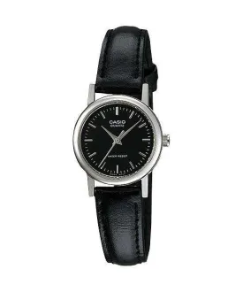 Casio LTP-1095E-1ADF Black Leather Strap Watch for Women