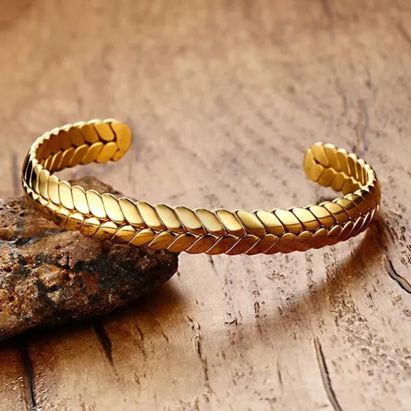 Classy Men Braided Gold Cuff Bracelet