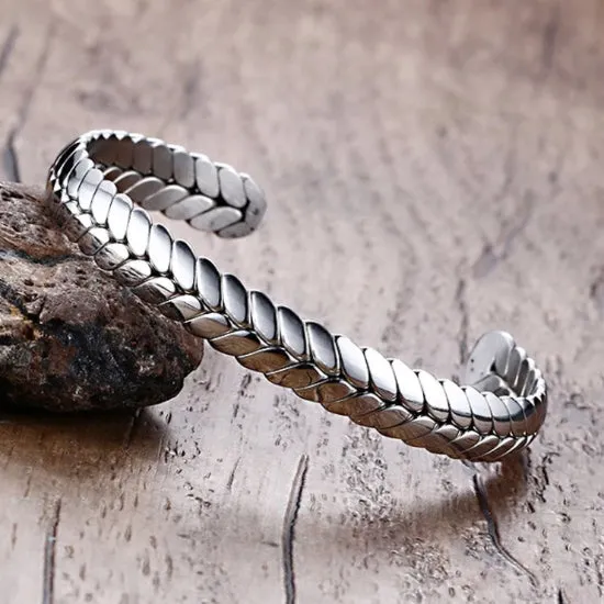 Classy Men Braided Silver Cuff Bracelet