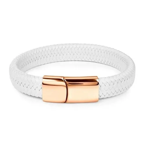 Classy Men White & Rose Gold Braided Leather Bracelet