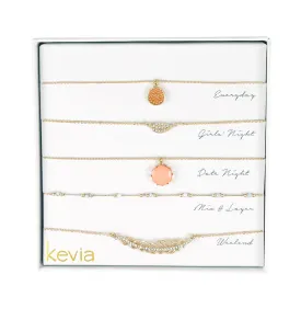 Coral & Gold Leaf Layered Necklace Set