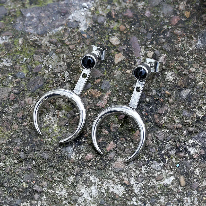 Crescent Moon Stainless Steel Front-back Earrings