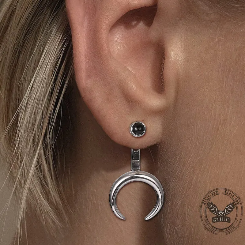 Crescent Moon Stainless Steel Front-back Earrings