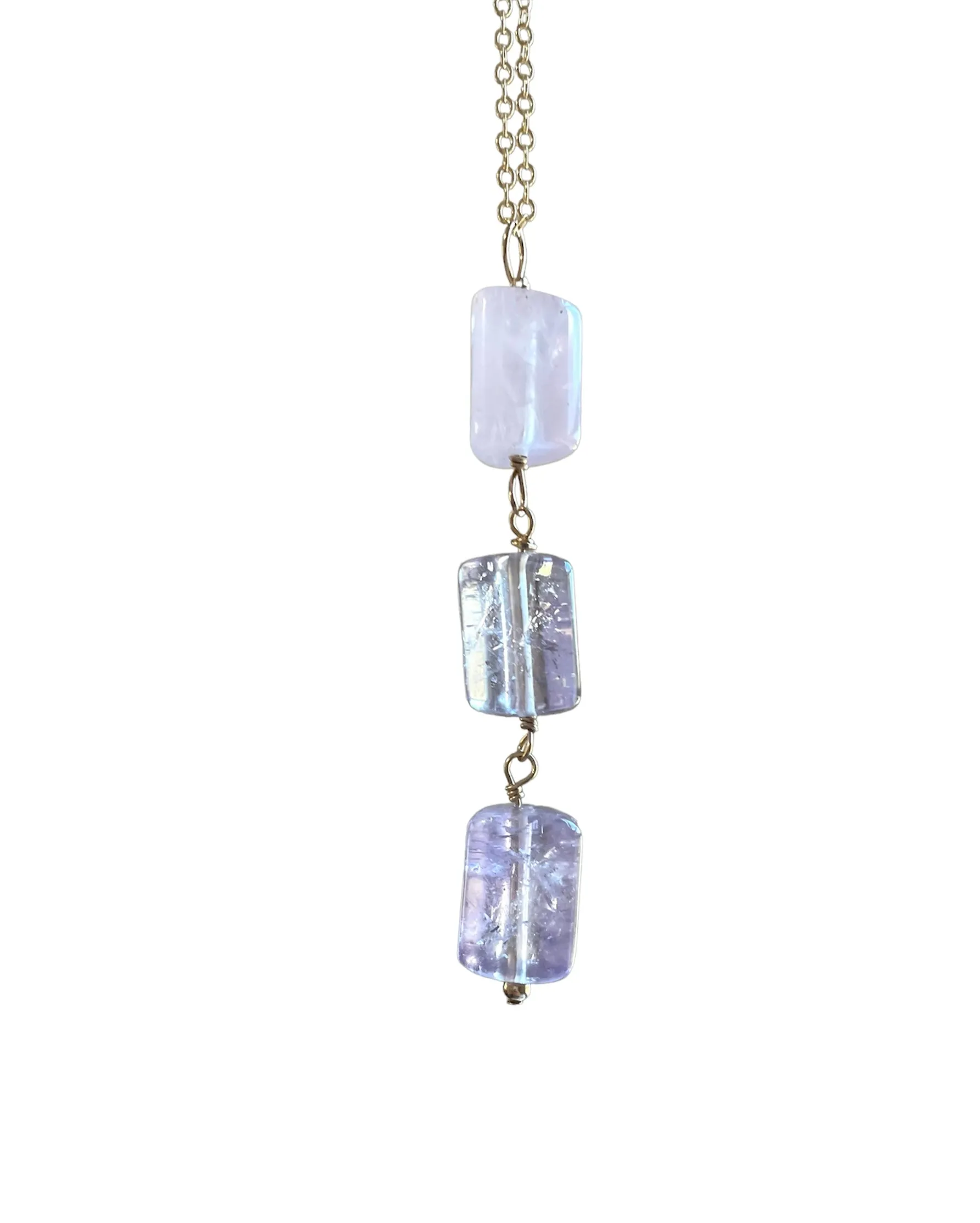 Crystal Gemstone Lariat Rose Quartz and Amethyst