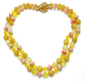 Double Strand Yellow & Pink Bead Necklace Vintage