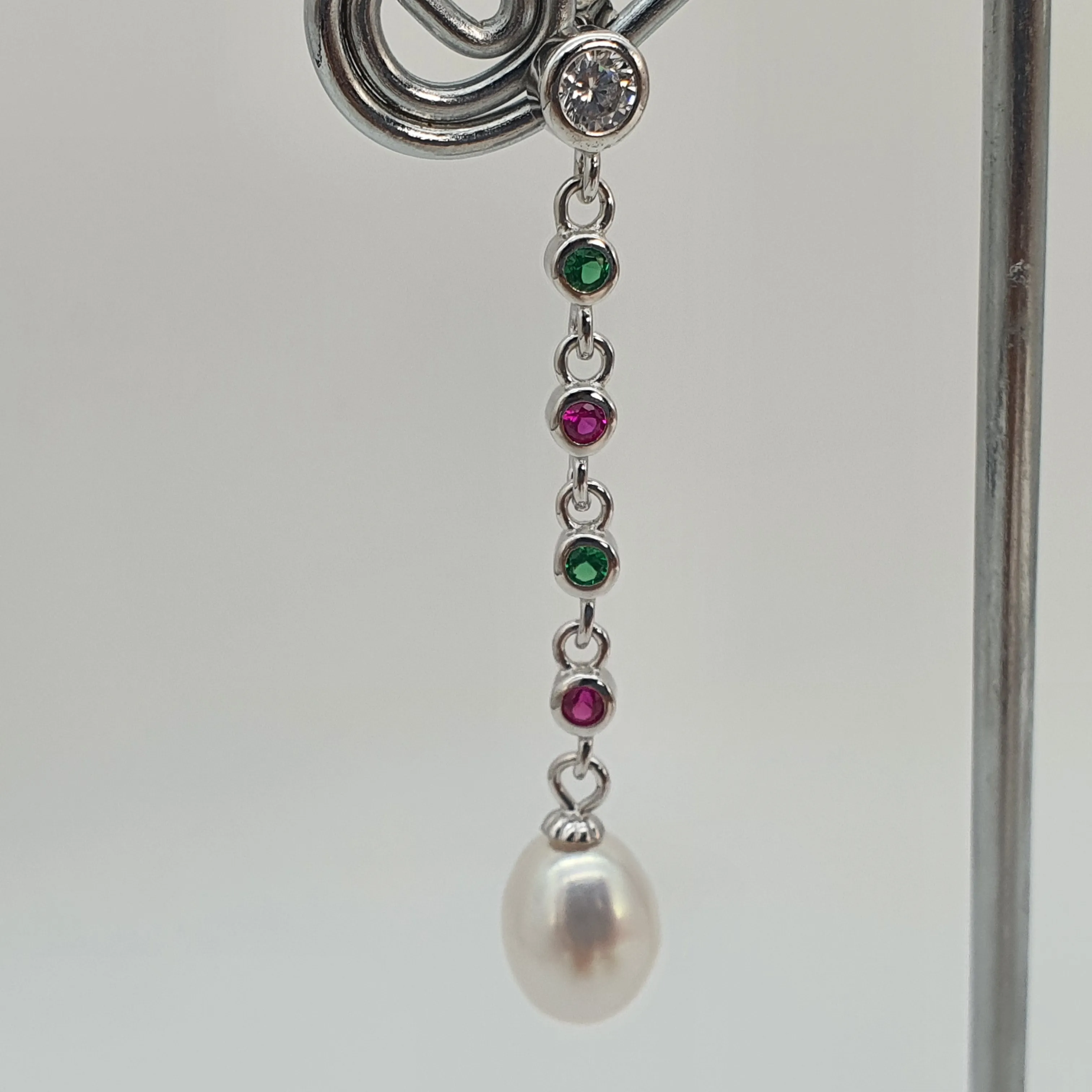 Freshwater Drop Pearl & Cubic-zirconia Earring, Sterling Silver