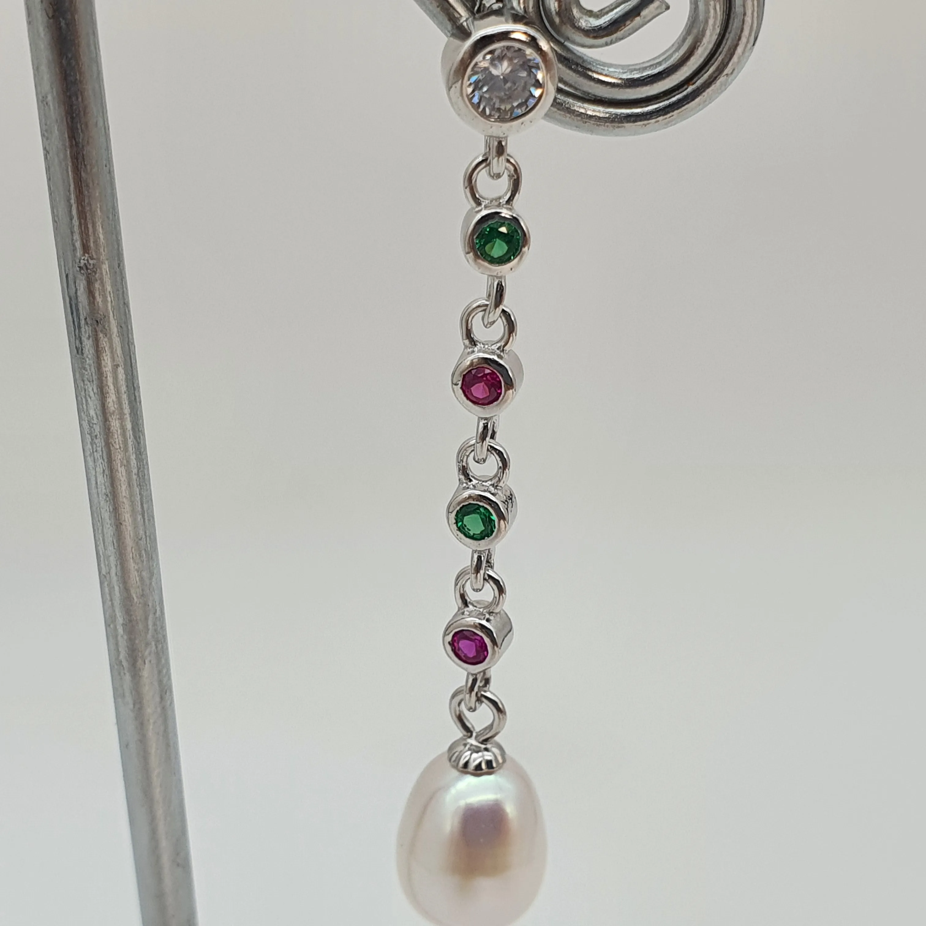 Freshwater Drop Pearl & Cubic-zirconia Earring, Sterling Silver