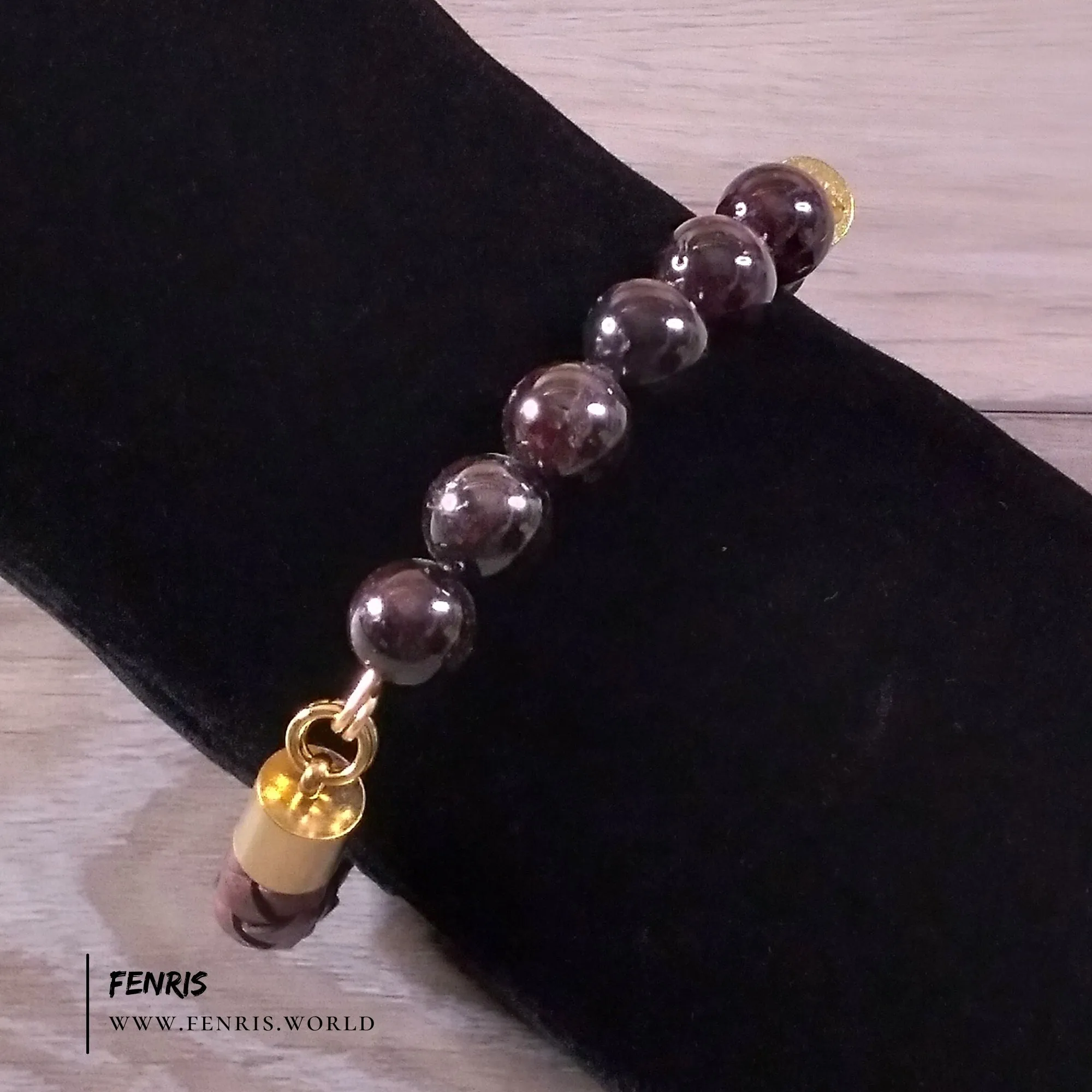 Garnet Gemstone & Cognac Brown Leather Bracelet | Fenris