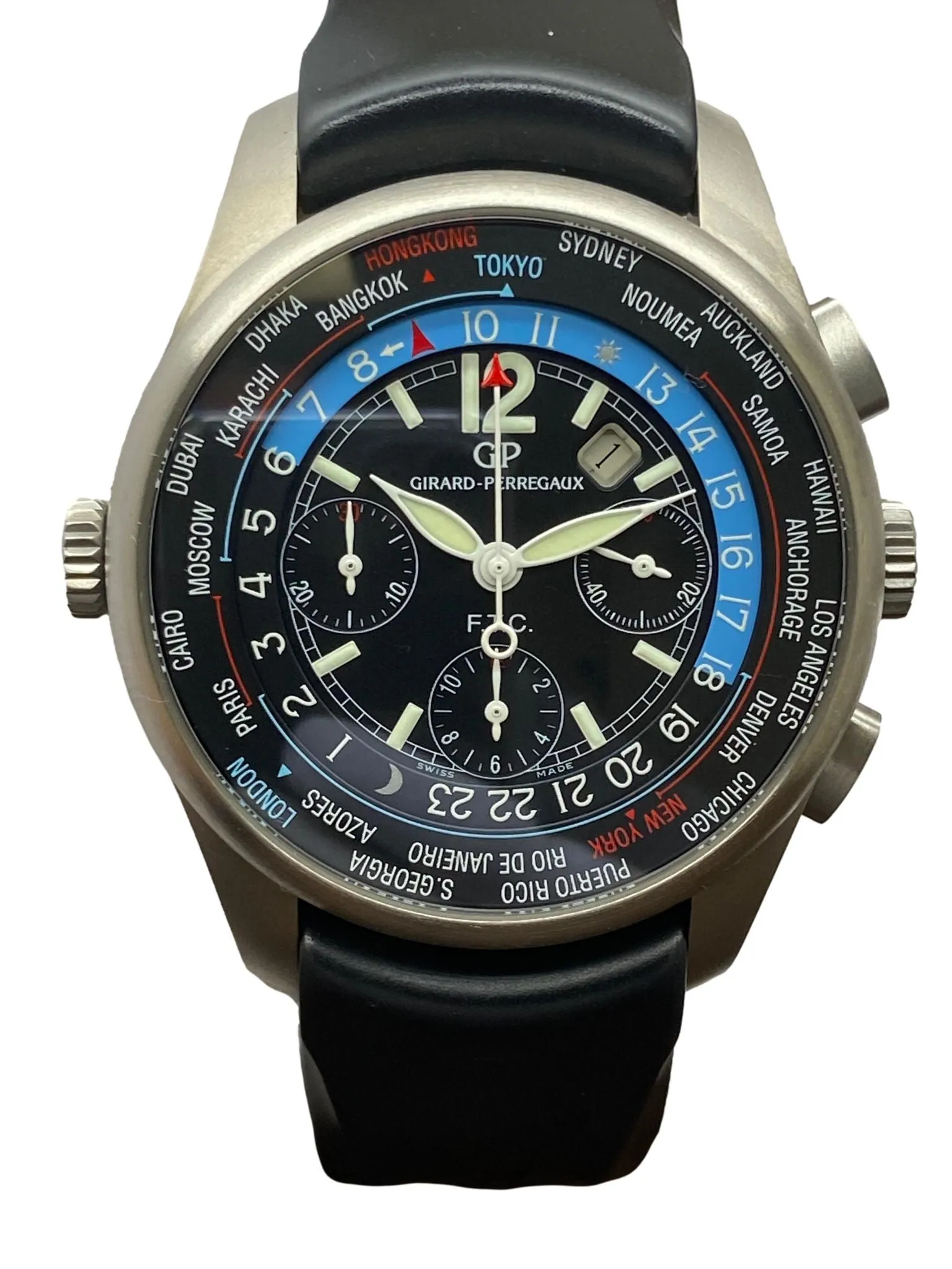 Girard Perregaux WW.TC Titanium World Time Chronograph 49805 Black Dial Automatic Men's Watch