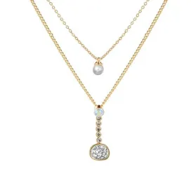 Gold Layered Necklace with Druzy Stone and Cubic Zirconia Pendant for Women