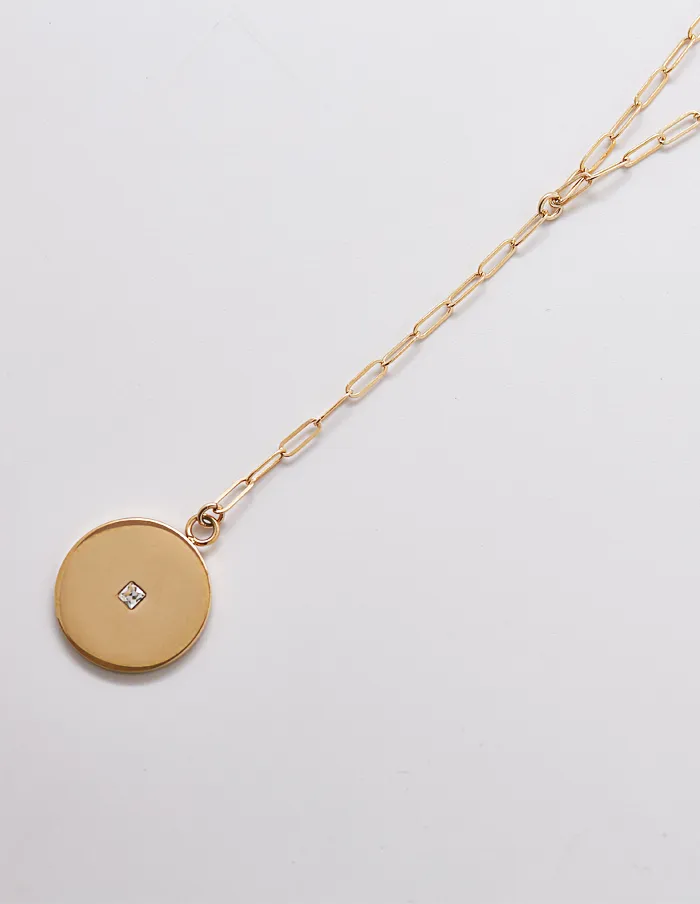 Gold Pave Disc Coin Lariat