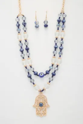 Hamsa hand pendant beaded layered necklace