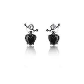 Heart Stud Earrings [Black gems]