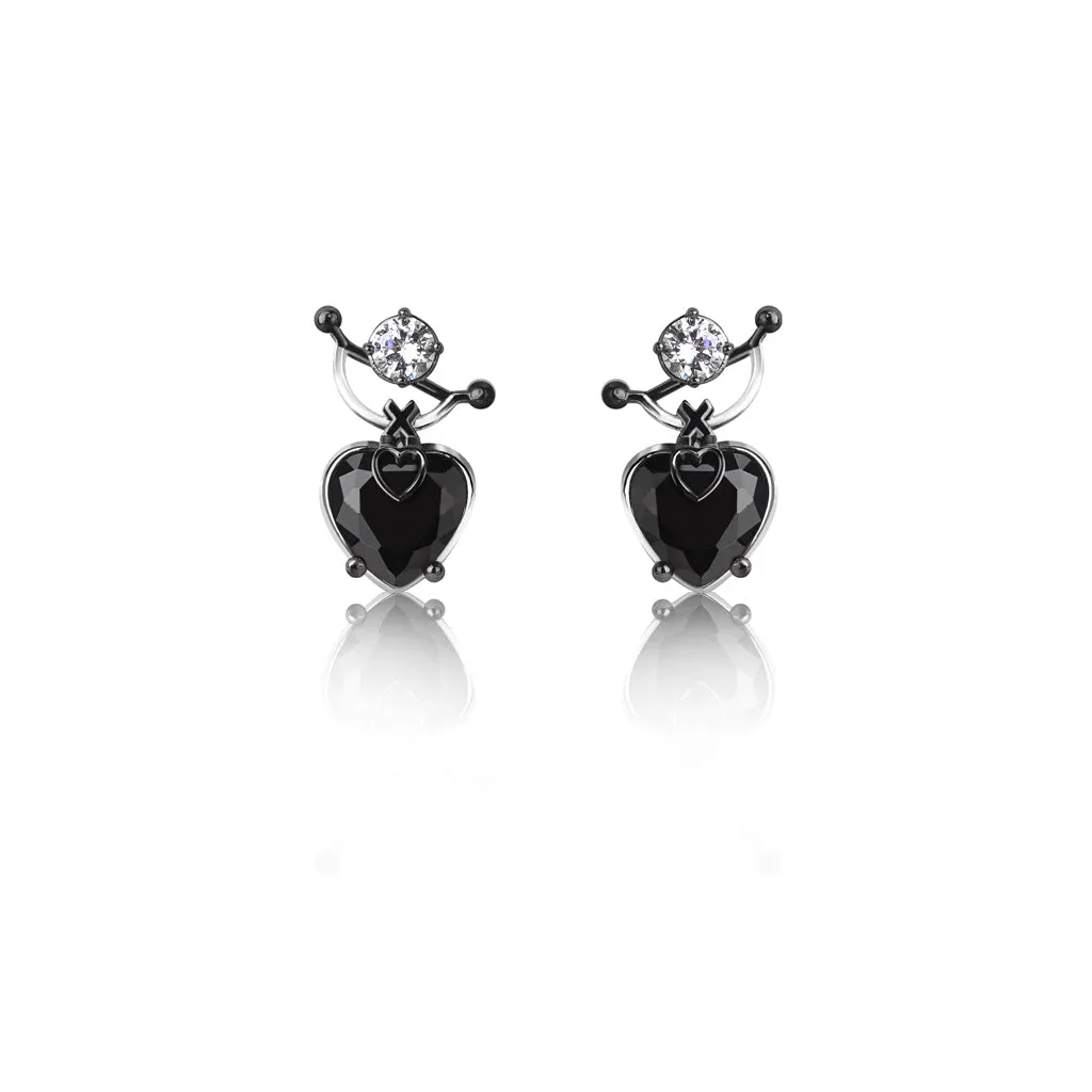 Heart Stud Earrings [Black gems]