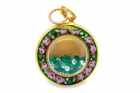 Lab Emerald Pendant  in Vintage Pocket Watch Flower Shaker