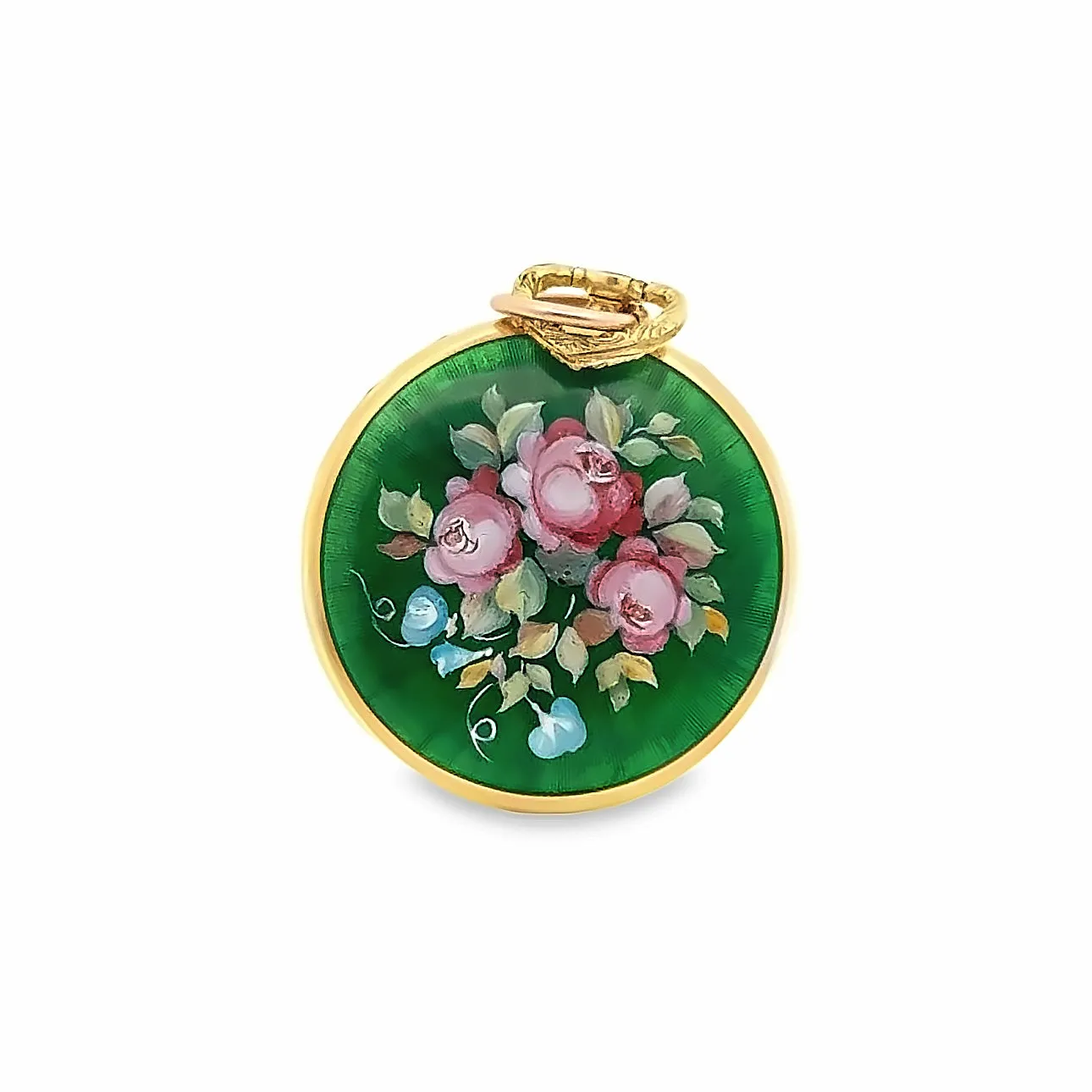 Lab Emerald Pendant  in Vintage Pocket Watch Flower Shaker