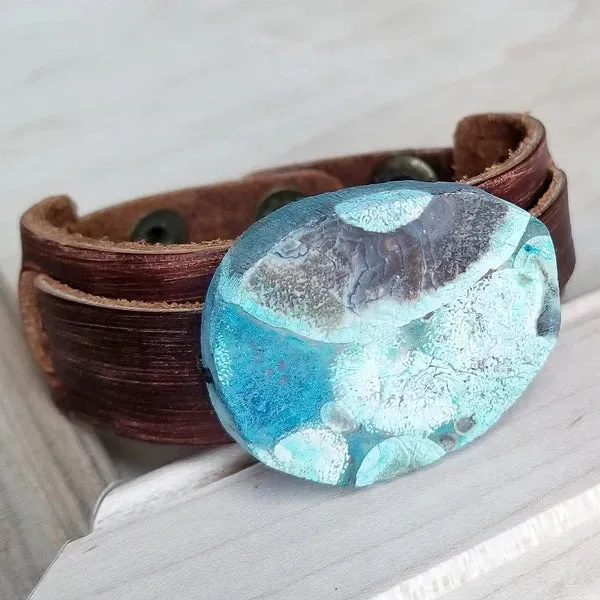 Leather Cuff w/ Ocean Agate