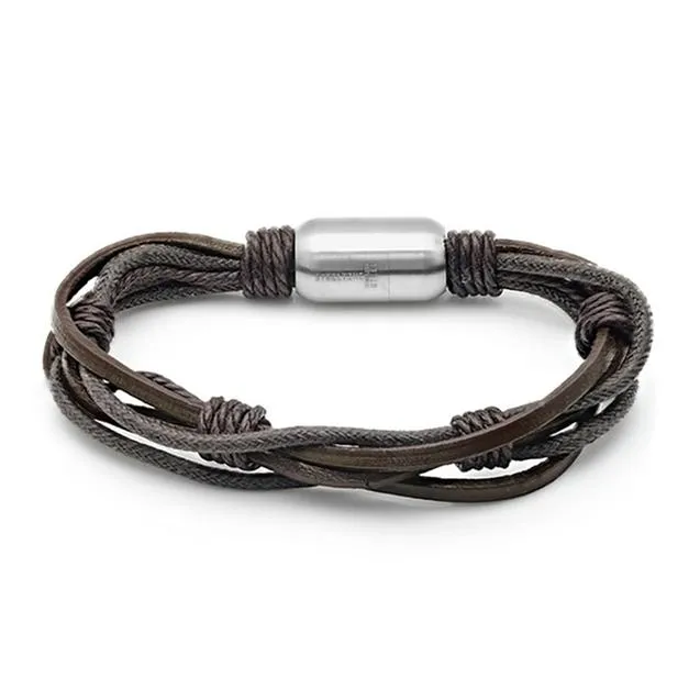 Men's Genuine Multistrand Leather Bracelet by Steeltime