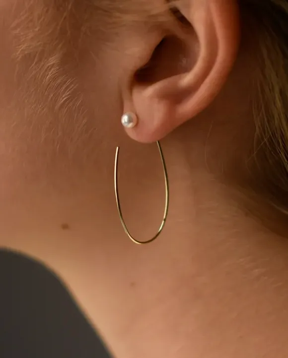 Minimalist Pearl Threader Hoops 14k Gold Fill