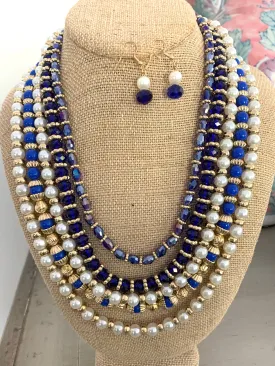 Multi Strand Pearl and Royal Necklace Set