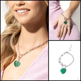 Paparazzi Definition of HEART Necklace Green & HEART Restoration Bracelet Green