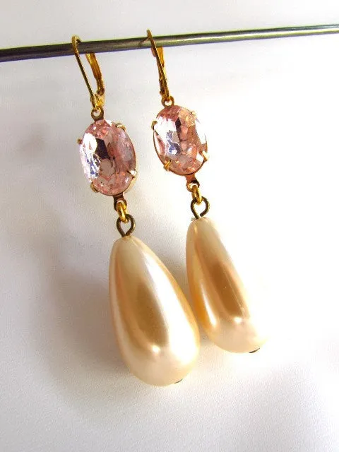 Pearl and Rhinestone Earrings - Medium Oval, Large Pearl