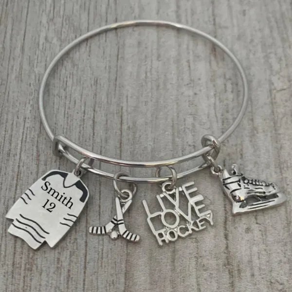 Personalized Engraved Ice Hockey Bangle Bracelet