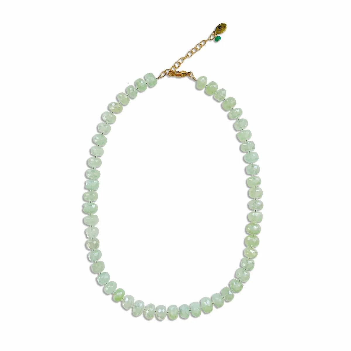 Prehnite Faceted Rondelle Gemstone Necklace